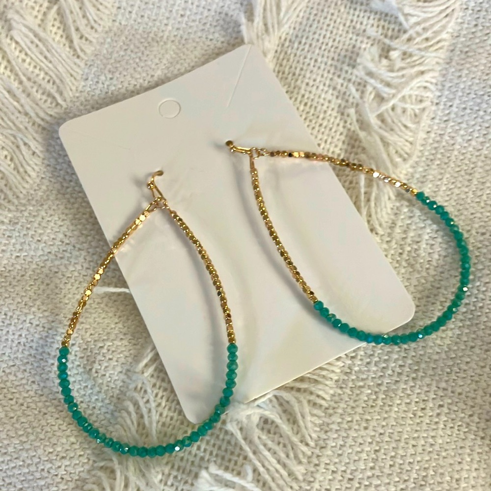 New So Pretty Long Dangling Crystal Beaded Boho Gold Earrings Turquoise